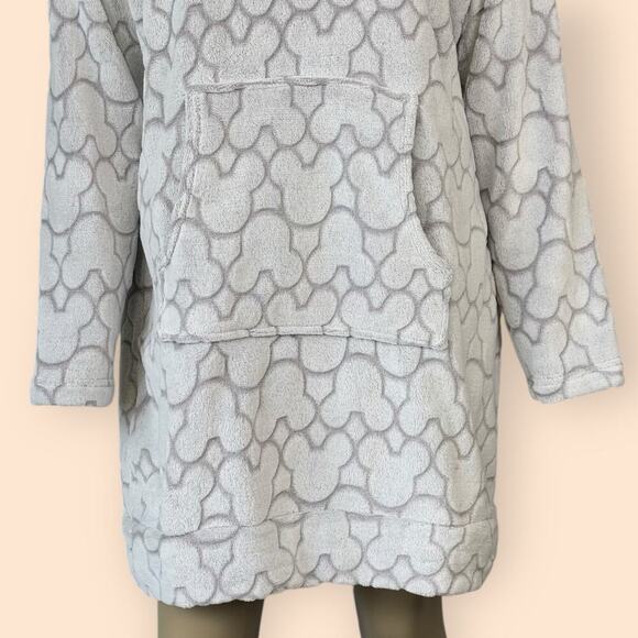 Disney Mickey Minnie Lounger Sleepwear Terry Fleece Hood Tunic Dress Size L Gray - Picture 6 of 15